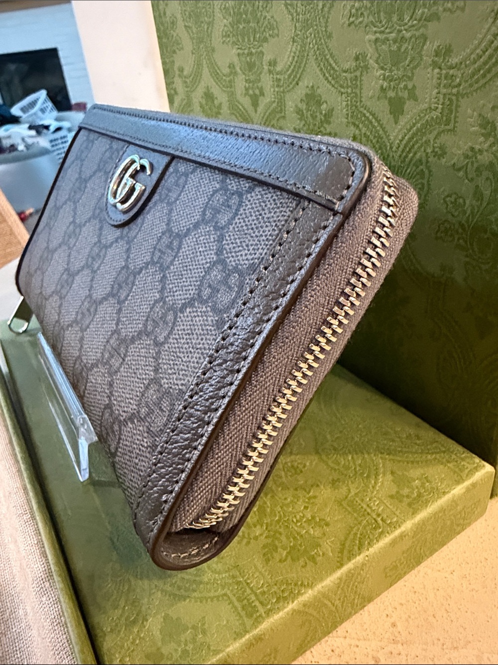 GUCCI | ✨NEW✨ Ophidia GG Supreme Zip Around Long Wallet in Grey/Graphite Grey - Picture 4 of 8